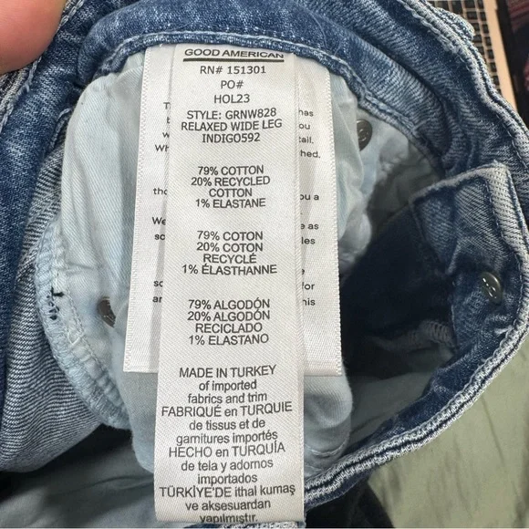 Good American Good Ease Crystal Embellished Wide Leg Jeans Loose Fit Size 00/24 - Picture 14 of 14